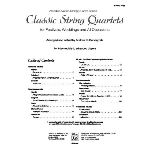 Classic String Quartets Double Bass Part by Andrew H. Dabczynski