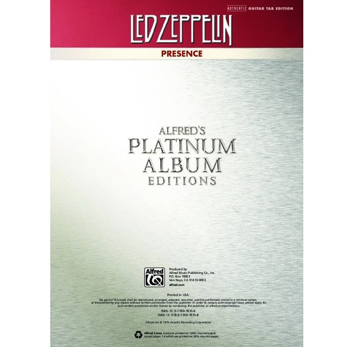 Led Zeppelin - Presence Guitar Tab Platinum Album Edition