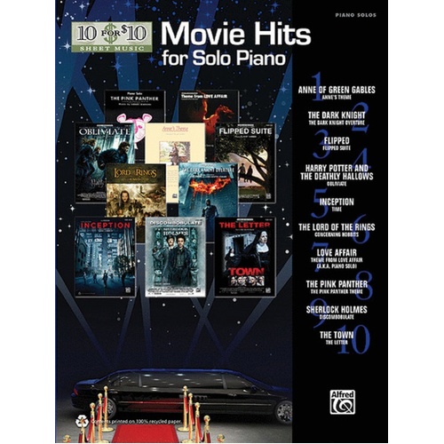 10 For 10 Movie Hits Solo Piano Book