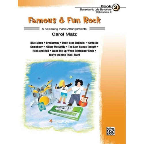 Famous & Fun Rock Book 3 by Carol Matz - Piano Collection of Familiar Songs, 24 Pages, Alfred Music