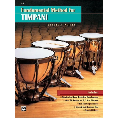 Mitchell Peters - Fundamental Method for Timpani Book, 216 Pages, Alfred Music, Tuned Percussion, Exercises & Etudes for Timpani Players