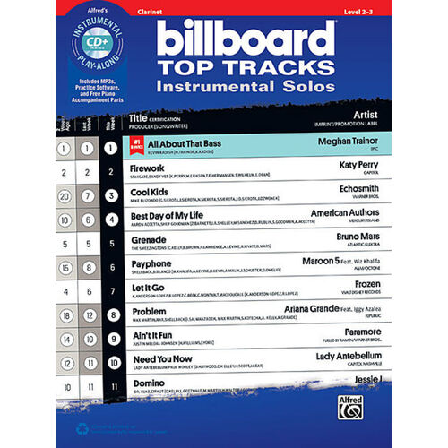 Billboard Top Tracks Clarinet Softcover Book/CD