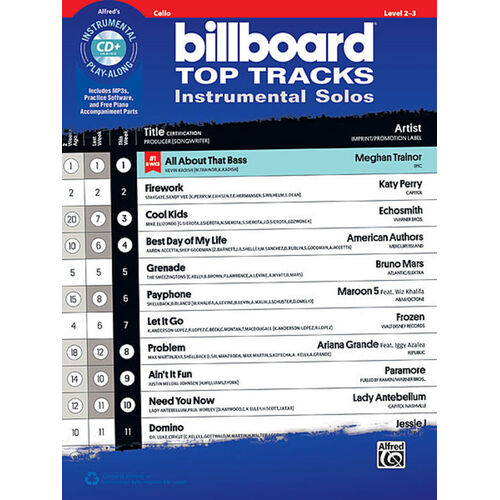 Billboard Top Tracks Cello Softcover Book/CD