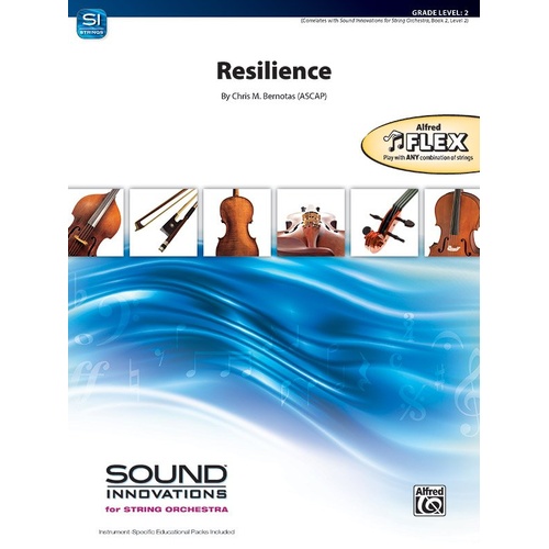 Resilience by Chris M. Bernotas for String Orchestra, Alfred Music, 1 page, Key of D, perfect for first-year ensembles.