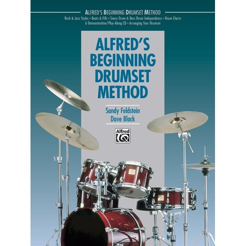 Alfred's Beginning Drumset Method by Dave Black & Sandy Feldstein, 48 pages, Drums, Includes Rock and Jazz sections, Play-along CD not included