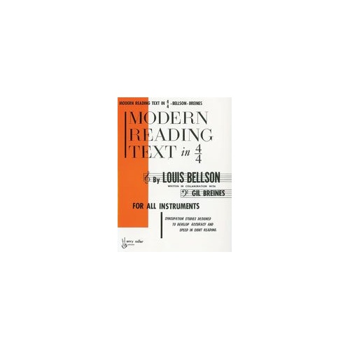 Modern Reading Text in 4/4 by Gil Breines and Louis Bellson, 96 pages, for all instruments, focuses on syncopation and rhythmic analysis.
