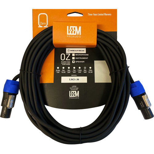 Leem 30ft Speaker Cable with Speakon Female Connectors, 16 AWG Wire Gauge, Neutrik NL2FC