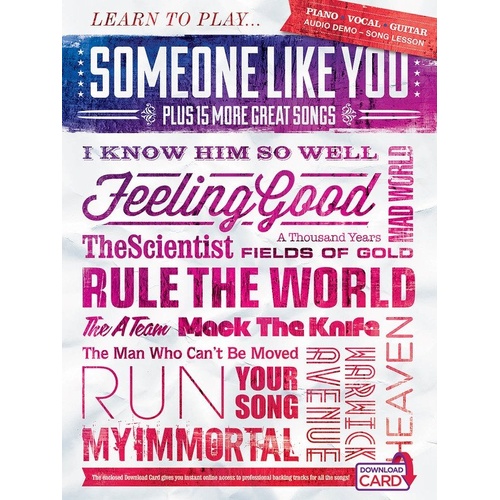 Learn to Play Someone Like You and 15 More Hits Songbook