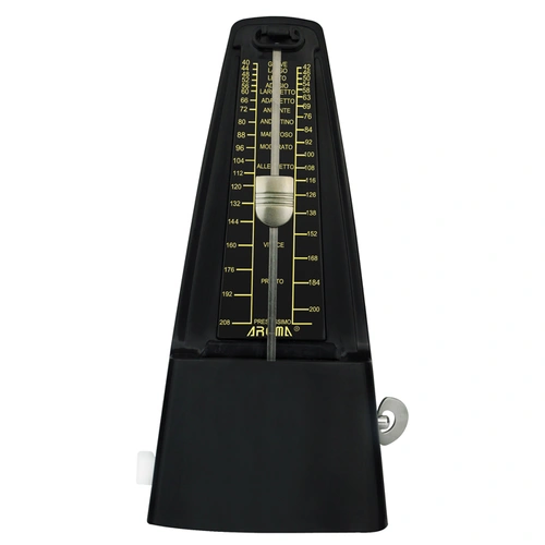 Aroma Black Mechanical Metronome AM707BLACK with Built-in Accent Bell and Precision Tempo 40-208 bpm