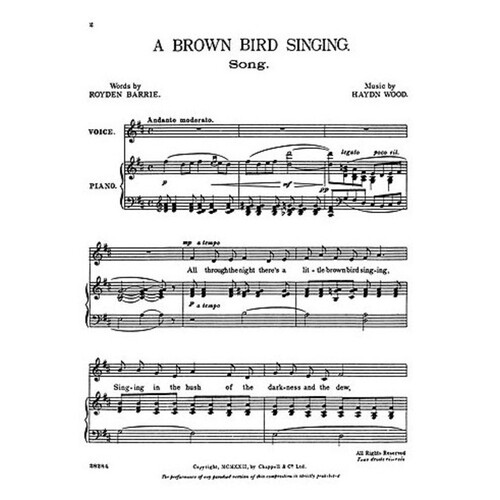 A Brown Bird Singing In D Voice/Piano (Pod) (Sheet Music) Book