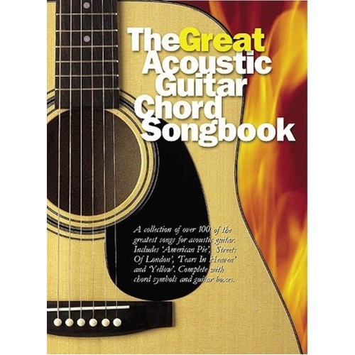 Great Acoustic Guitar Chord Songbook by Wise Publications - Lyrics & Chords, 1 Page, Over 100 Classic Songs, Chord Boxes Included