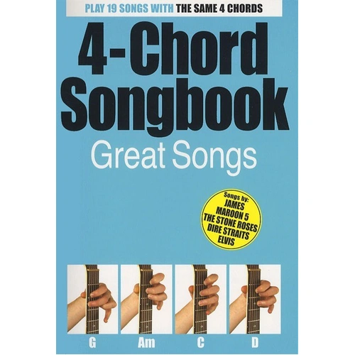 4-Chord Songbook - Great Hits for Guitar with Lyrics & Chords, 48 Pages, Features Songs by James, Maroon 5, Elvis, and More