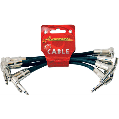6 x Australasian 6 Inch Black Patch Lead Cable Right Angle, Pedal Boards