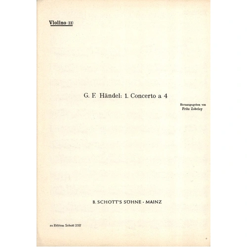 Concerto a Quattro TWV 43 D 3 Violin 1/Flute Part by Telemann - Schott Music, 2 Pages