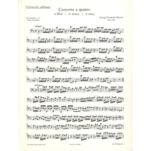 Concerto a Quattro TWV 43 D 3 Basso Continuo Part by Georg Philipp Telemann