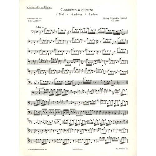 Concerto a Quattro TWV 43 D 3 Basso Continuo Part by Georg Philipp Telemann