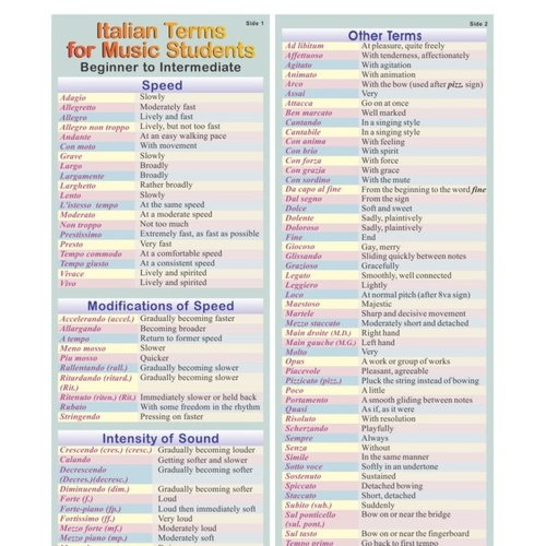 Italian Terms for Music Students by Ambrosia