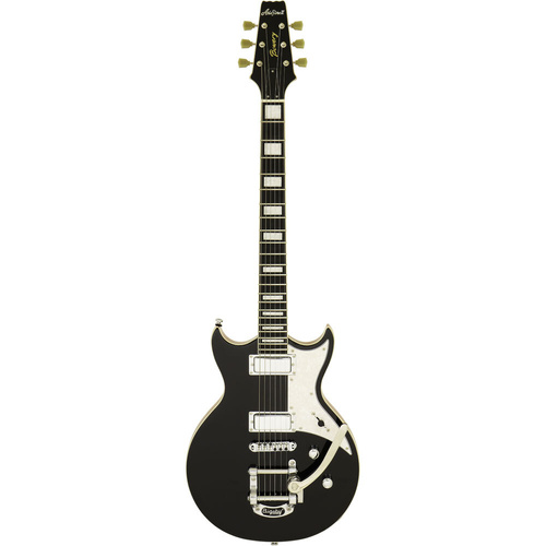 Aria 212-MK2 Bowery Semi-Hollow Electric Guitar Black with Mini-Humbuckers and Bigsby Tailpiece