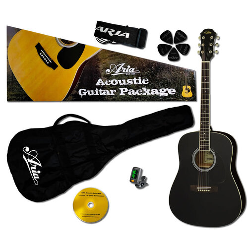 Aria Prodigy Series Acoustic Guitar Package AGPN-003 with Accessories in Black