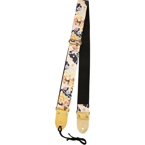 Aria 2" Deluxe Cotton Kimono Guitar Strap with Beige Leather Ends, 33"-59" Length, Printed/Patterned, Made in Japan