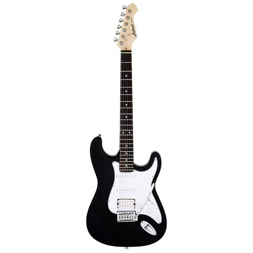 Aria STG-004 Electric Guitar Black with White Pickguard, Solid Body, Maple Neck, Rosewood Fingerboard, 2 Single Coil & 1 Humbucker Pickups