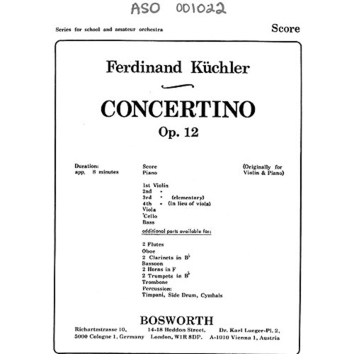 Kuchler - Concertino D Op 12 Orchestra Score/Parts Book