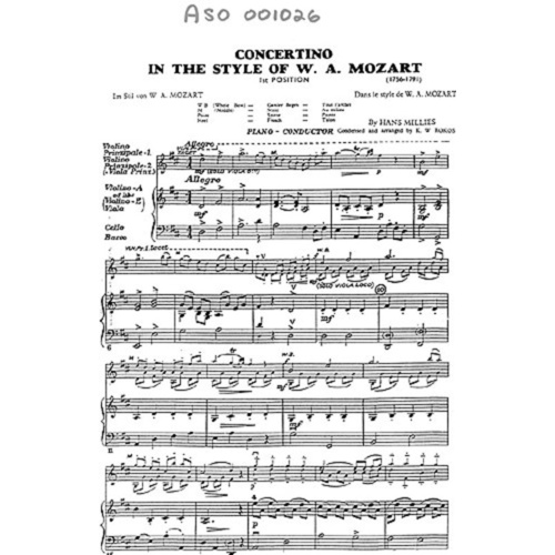 Concertino In Style Of Mozart Orchestra Score/Parts