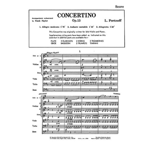 Portnoff - Concertino Op 13 Orchestra Score/Parts Book