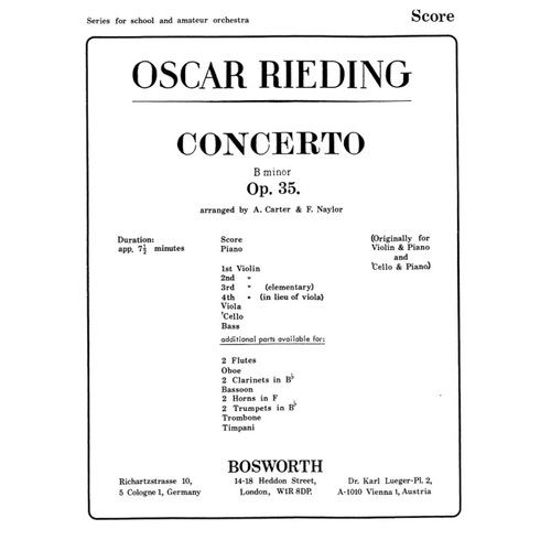 Rieding - Concerto B Min Op 35 Orchestra Score/Parts Book