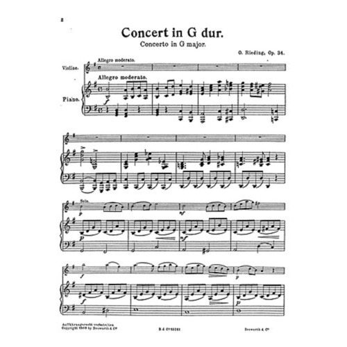 Rieding - Concerto G Maj Op 34 Violin/So Score/Parts Book