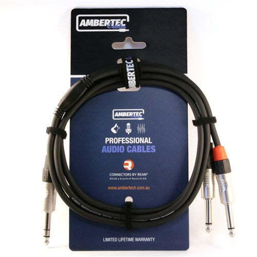 Ambertec Y cable 1.5m REAN 6.35mm TRS plug - 2 x 6.35mm TS plug