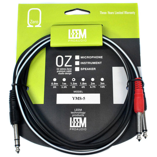 Leem 5ft Y-Cable 1/4" TRS to 2 x 1/4" TS
