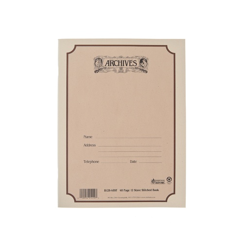 Archives Standard Bound Manuscript Paper Book, 12 Stave, 48 Pages Book