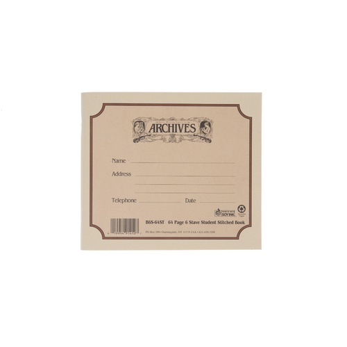 Archives Standard Bound Manuscript Paper Book, 6 Stave, 64 Pages Book