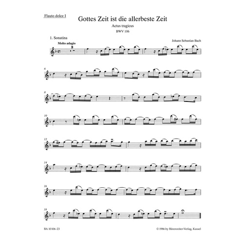 Cantata 106 Recorder 1 Sheet Music