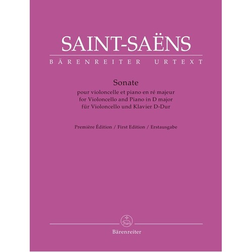 Saint-Saens - Sonata D Major For Cello/Piano (Softcover Book) Urtext Edition Book
