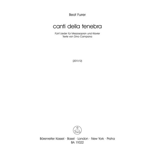 Furrer - Canti Della Tenebra For Mezzo-Soprano/Piano (Softcover Book) Book
