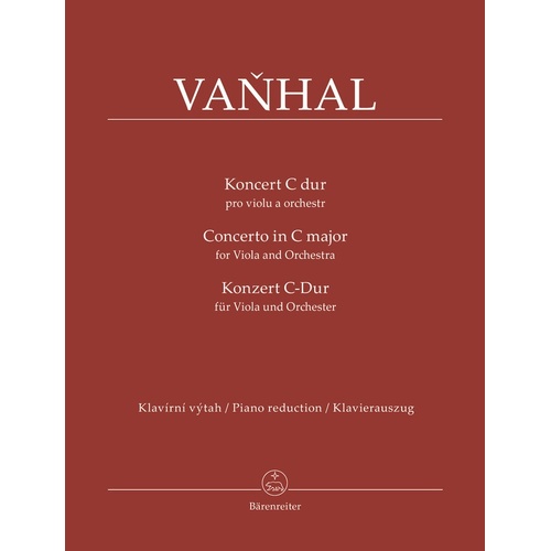 Vanhal - Concerto In C Major Viola/Piano (Softcover Book) Book