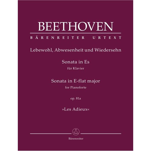 Beethoven - Piano Sonata E Flat Major Op 81A Les Adieux (Softcover Book) Urtext Edition Book