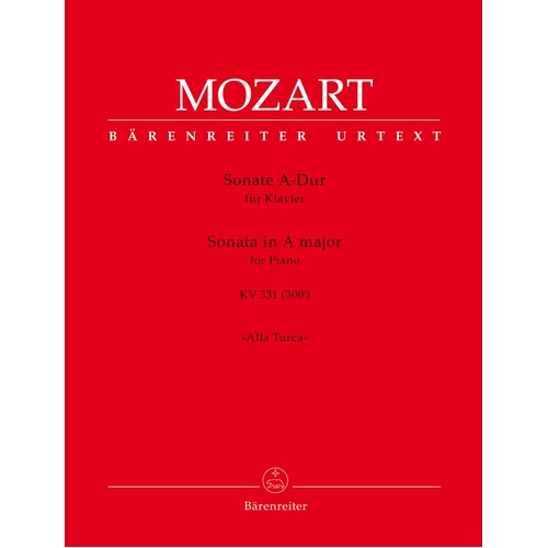 Mozart Sonata in A Major K 331 for Piano - Urtext Edition by Barenreiter, 67 Pages, Includes Critical Commentary and Performance Practice Insights