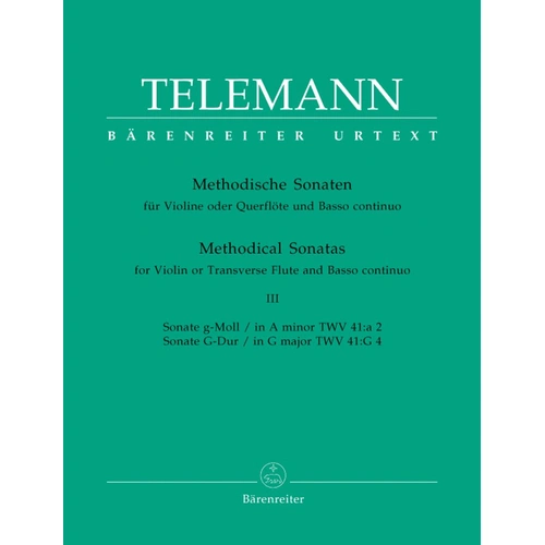 Telemann - Methodical Sonatas Vol 3 for Flute or Violin with Basso Continuo, Edited by Max Seiffert, Barenreiter, 54 Pages