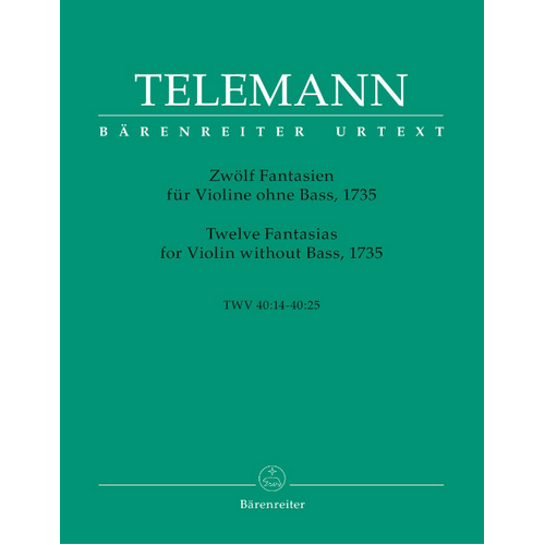 Twelve Fantasias for Solo Violin TWV 40:14-25 - Telemann Sheet Music Edition