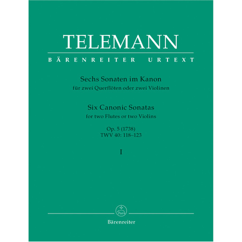 Six Canonic Sonatas for Two Flutes Op 5 Volume 1 by Georg Philipp Telemann