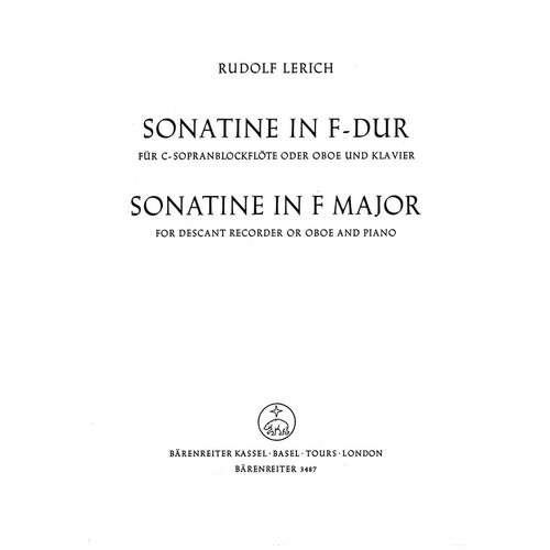 Lerich - Sonatina F Major Recorder/Piano (Softcover Book) Book