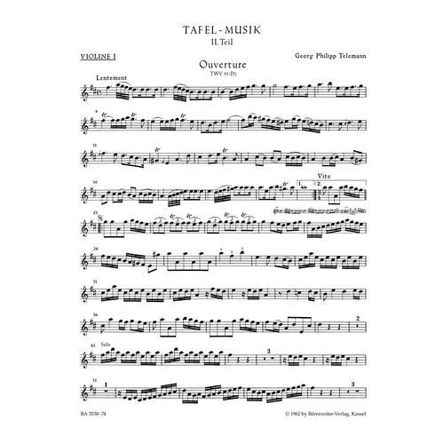 Tafelmusik II Overture/Conclusion Violin Sheet Music