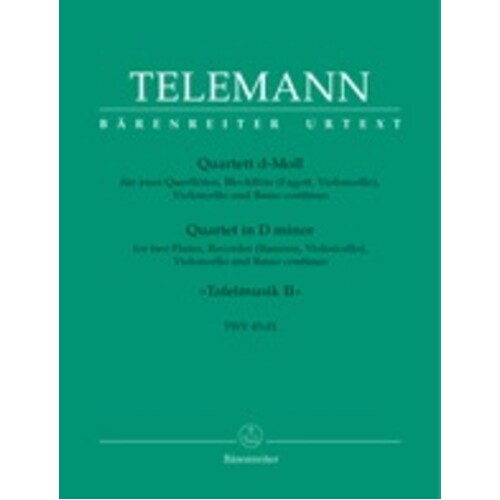 Quartet D Min Twv 43:D1 2Fl Rec Vc Bc Score/Parts Book