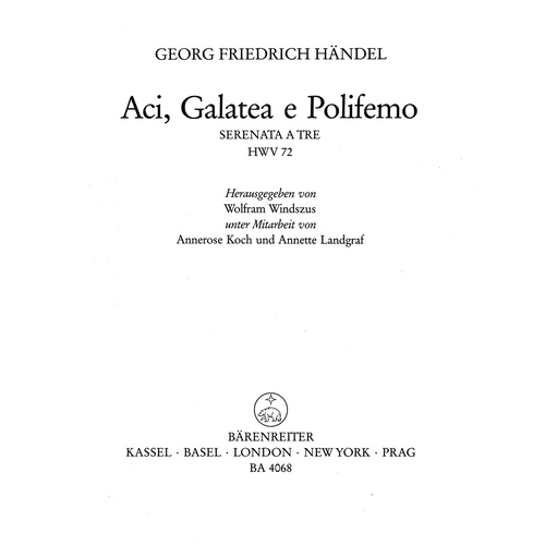 Aci, Galatea E Polifemo Hwv 72