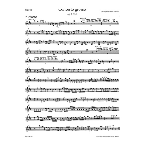 Concerto Grosso In D Major Op. 3/6 Hwv 317