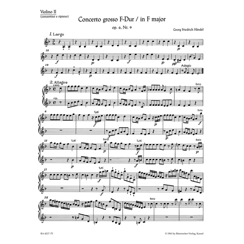 Concerto Grosso In F Major Op. 6/9 Hwv 327