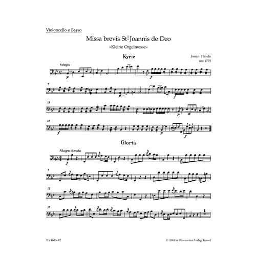 Missa Brevis Sancti Joannis De Deo Hob.Xxii:7 "Little Organ Mass"